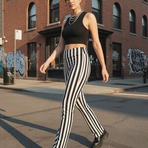 Hot Topic Black and White Striped Leggings